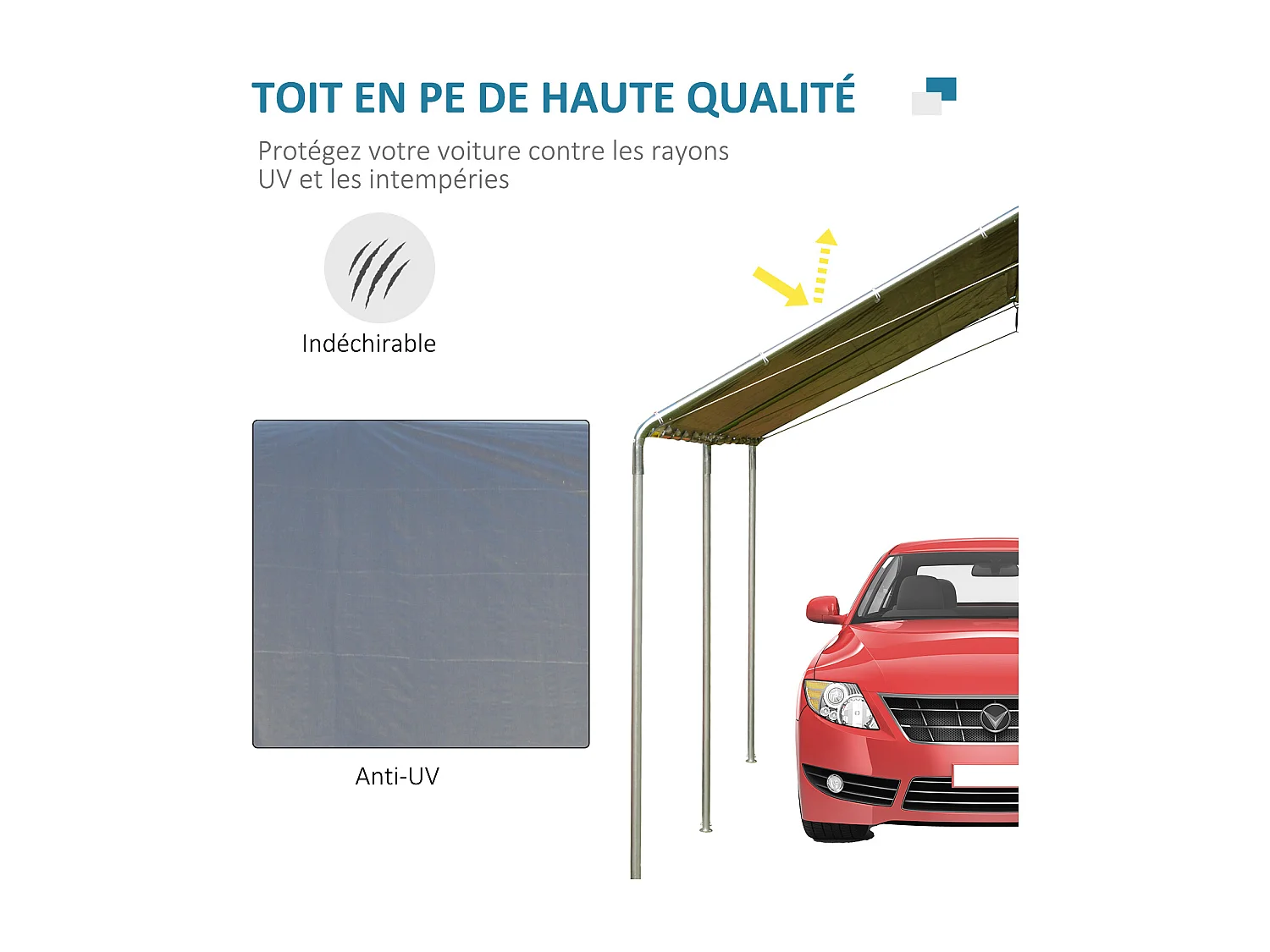 Carport auvent pour voiture 5,95L x 2,90l x 2,60H m acier galvanisé robuste PE haute densité gris