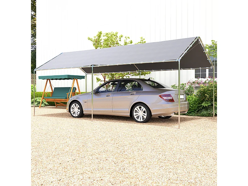 Carport auvent pour voiture 5,95L x 2,90l x 2,60H m acier galvanisé robuste PE haute densité gris