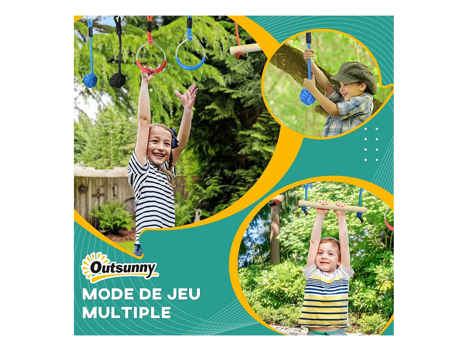 Parcours d'obstacles ninja enfant - 30 accessoires, 10 m de slackline - sac de transport - bleu rouge