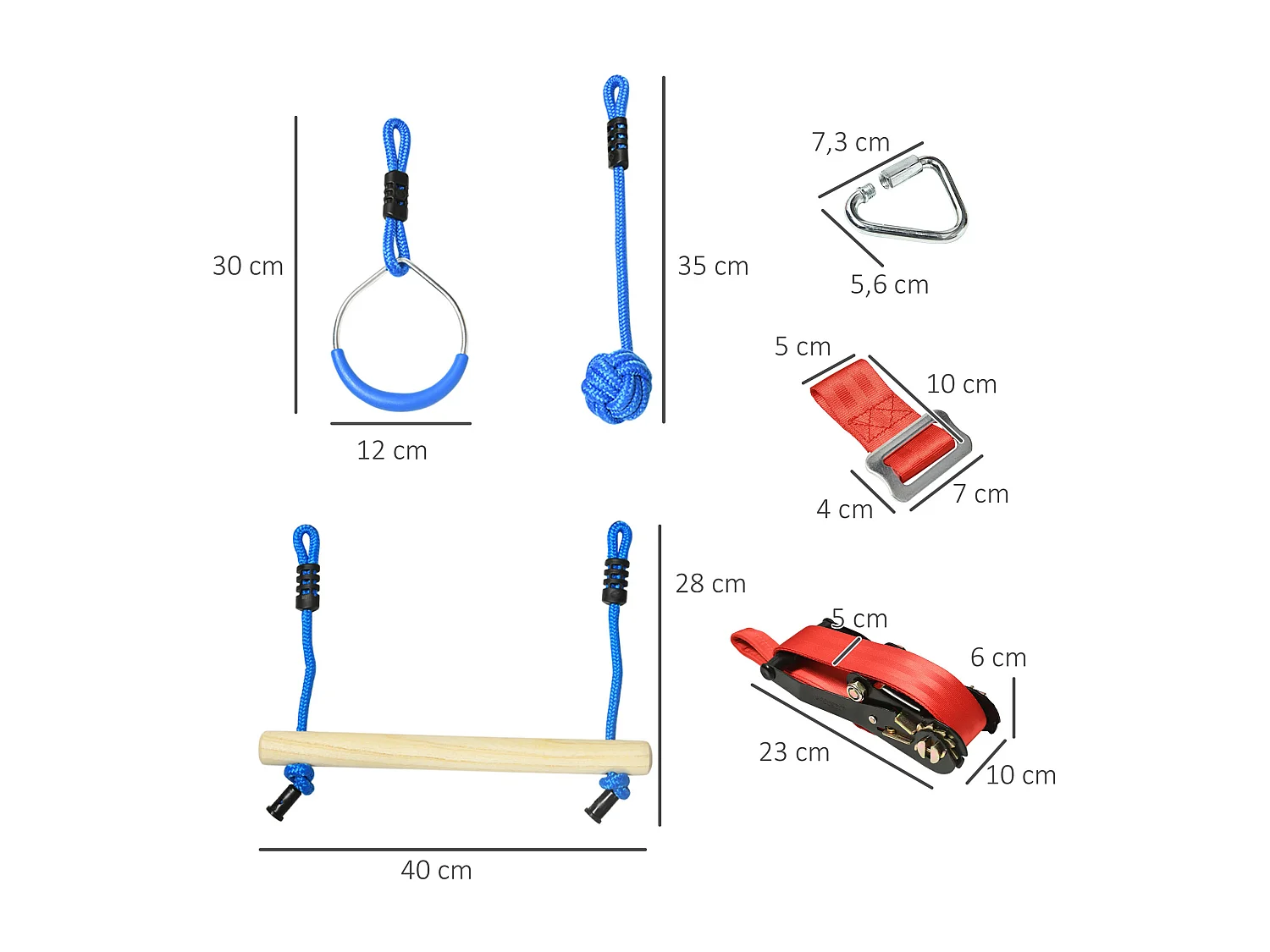Parcours d'obstacles ninja enfant - 30 accessoires, 10 m de slackline - sac de transport - bleu rouge