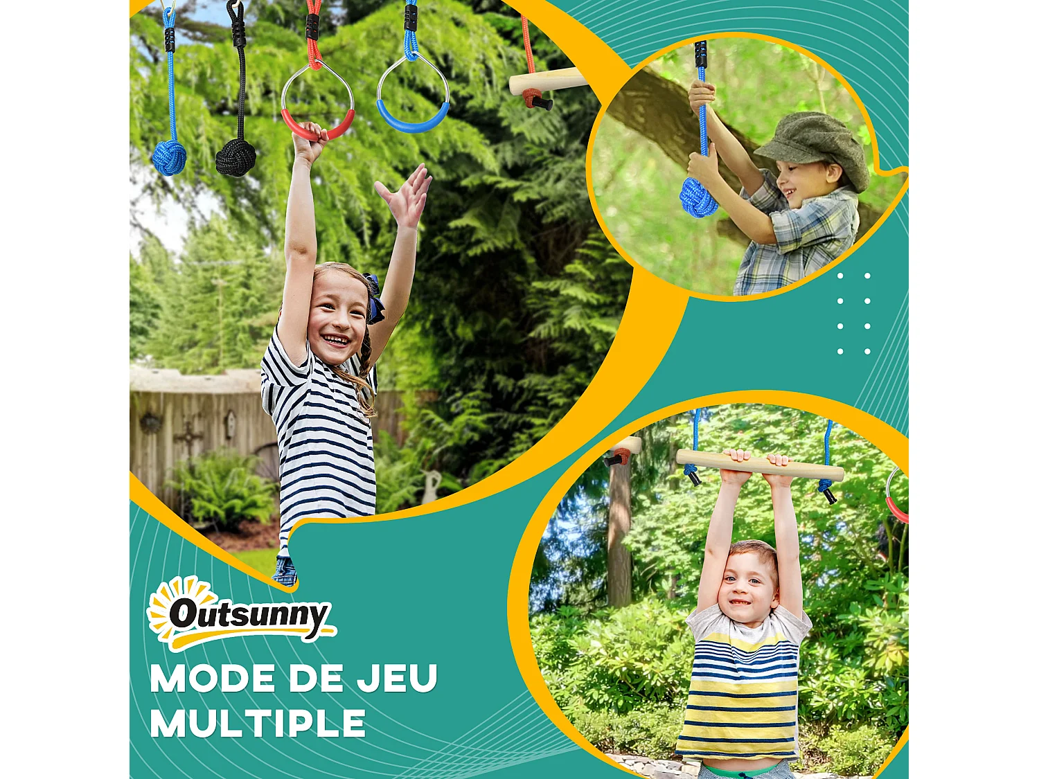 Parcours d'obstacles ninja enfant - 30 accessoires, 10 m de slackline - sac de transport - bleu rouge