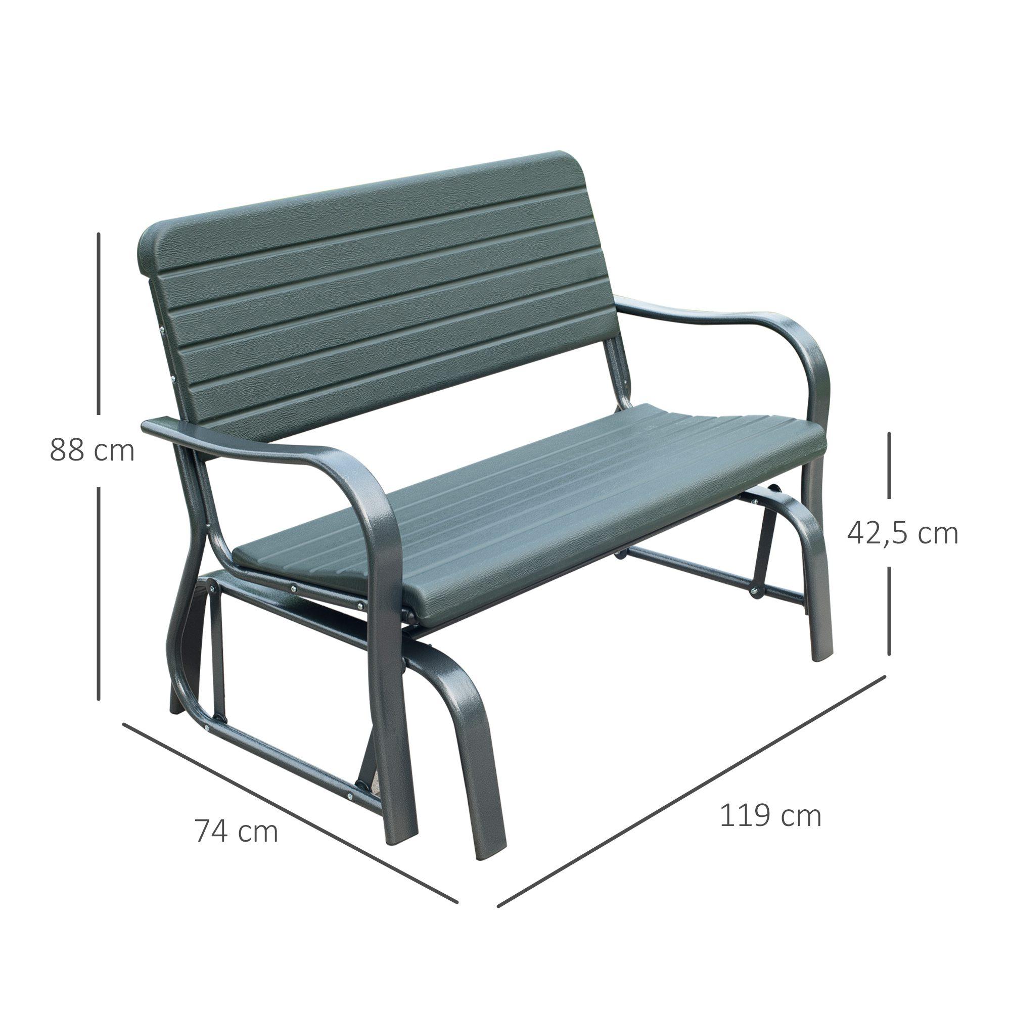 Banc à bascule de jardin 2 places - accoudoirs, assise, dossier ergonomique  - métal époxy HDPE effet grain bois vert fougère - Chaise et banc de jardin  - Mobilier de jardin - Jardin et Plein air