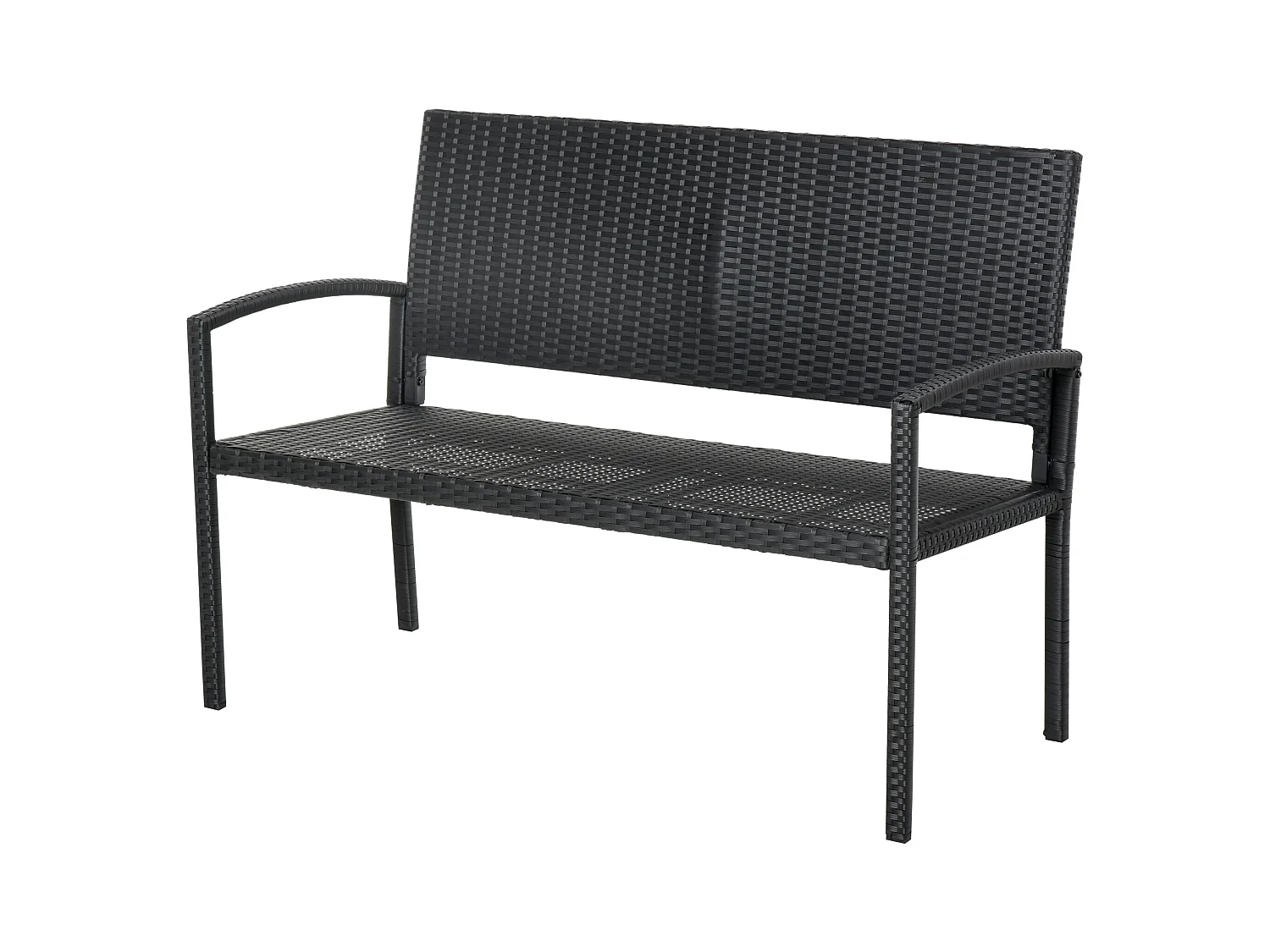 Banc de jardin 2 places style cosy chic résine tressée 4 fils imitation rotin noir