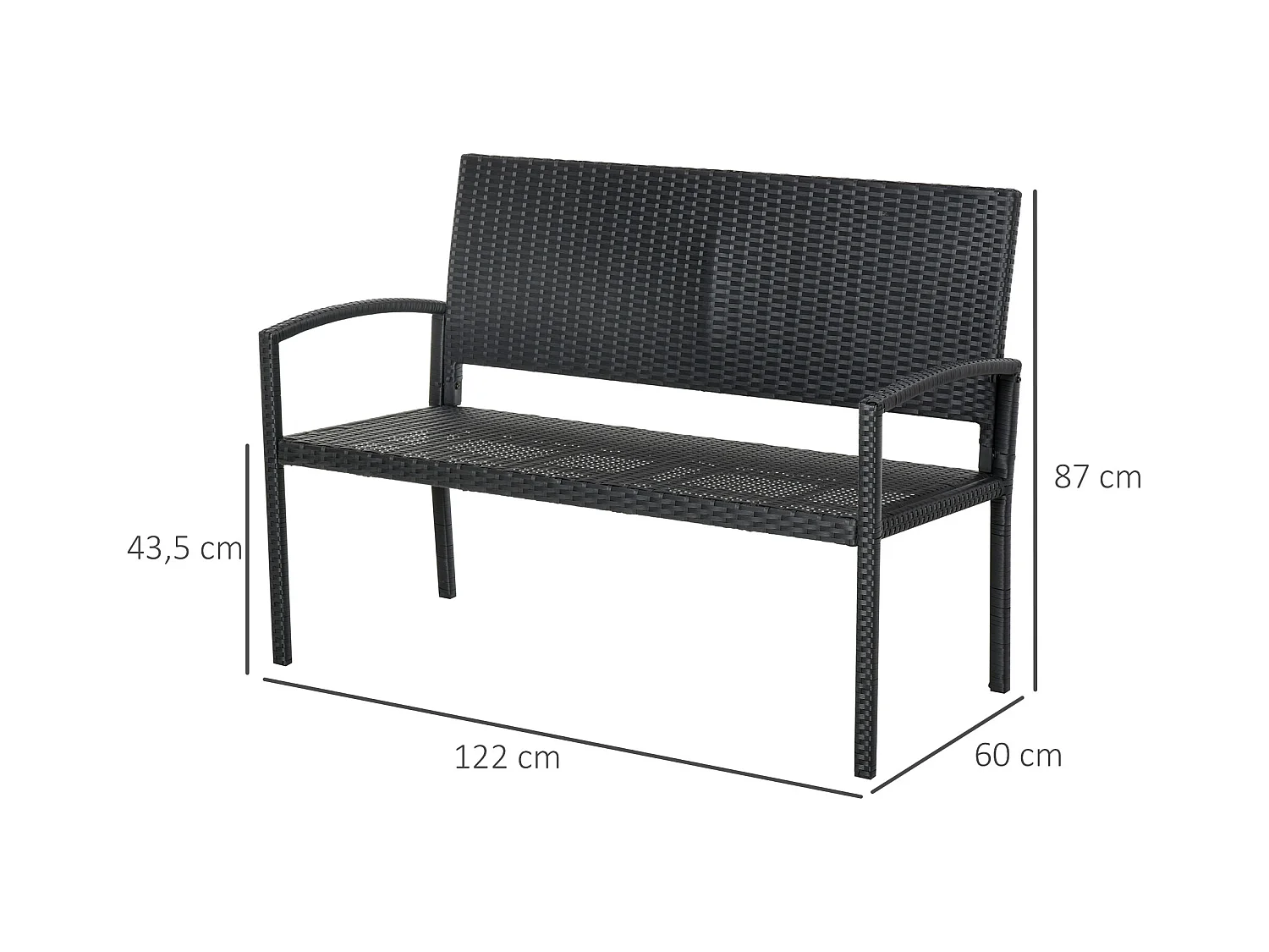 Banc de jardin 2 places style cosy chic résine tressée 4 fils imitation rotin noir