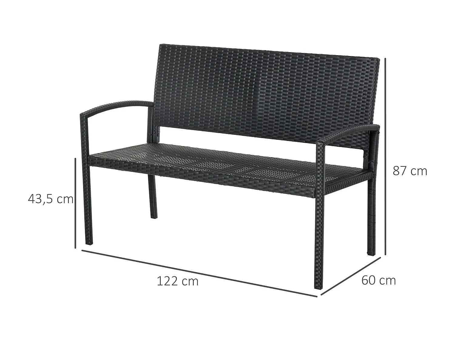 Banc de jardin 2 places style cosy chic résine tressée 4 fils imitation rotin noir