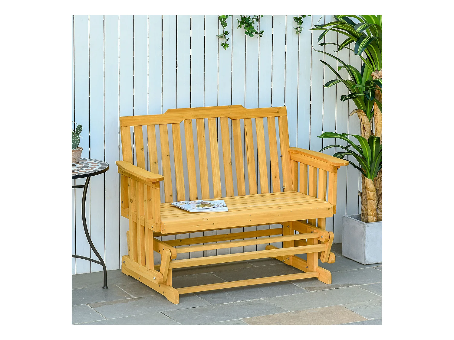 Banc à bascule de jardin 2 places style rural chic bois massif sapin pré-huilé