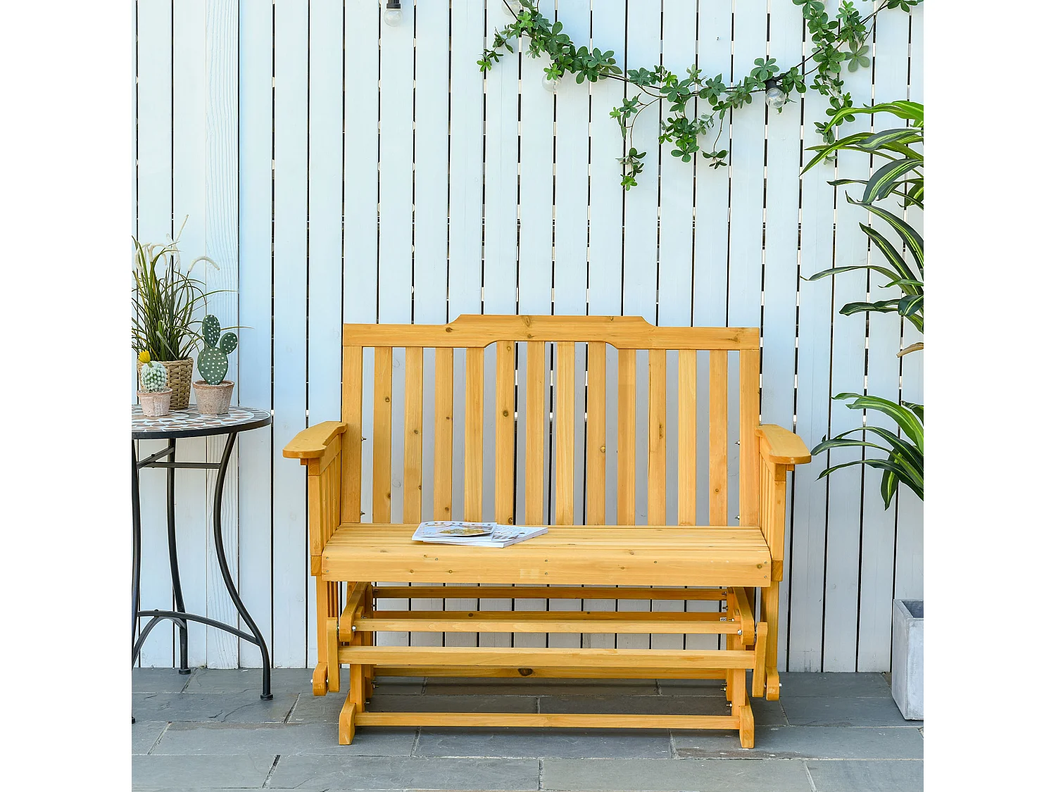 Banc à bascule de jardin 2 places style rural chic bois massif sapin pré-huilé