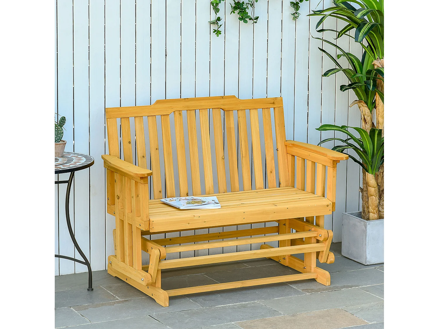 Banc à bascule de jardin 2 places style rural chic bois massif sapin pré-huilé