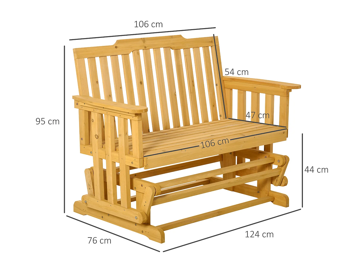 Banc à bascule de jardin 2 places style rural chic bois massif sapin pré-huilé