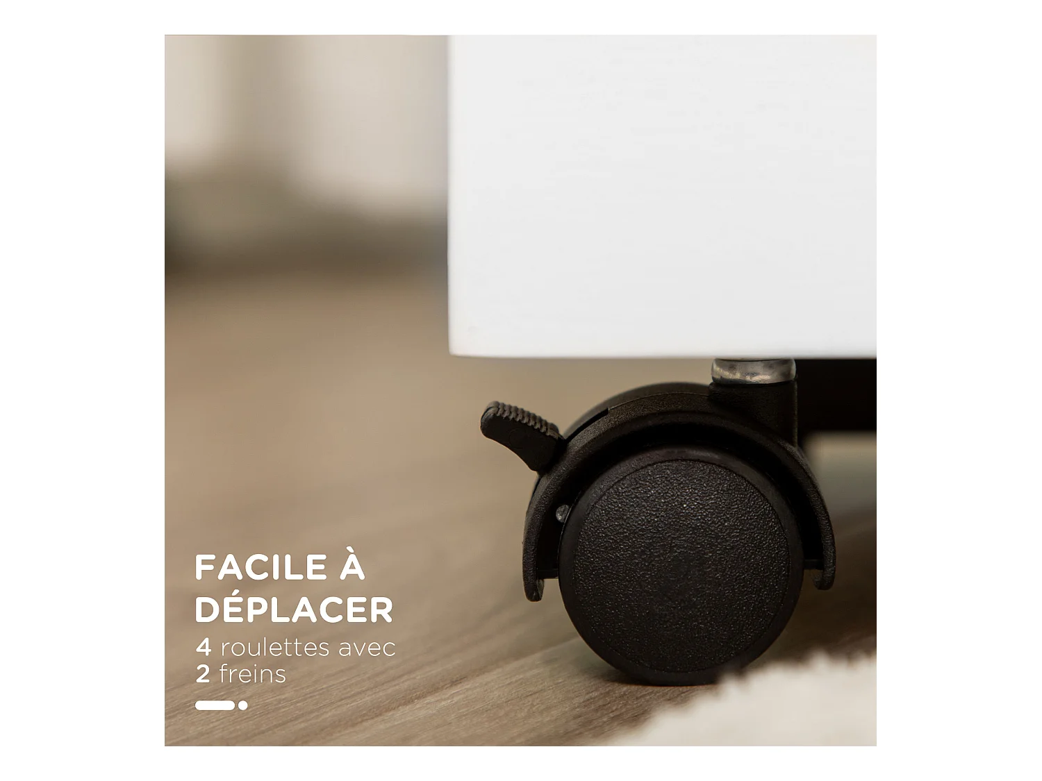 Desserte chariot de service 3 compartiments MDF blanc structure bois de bambou verni