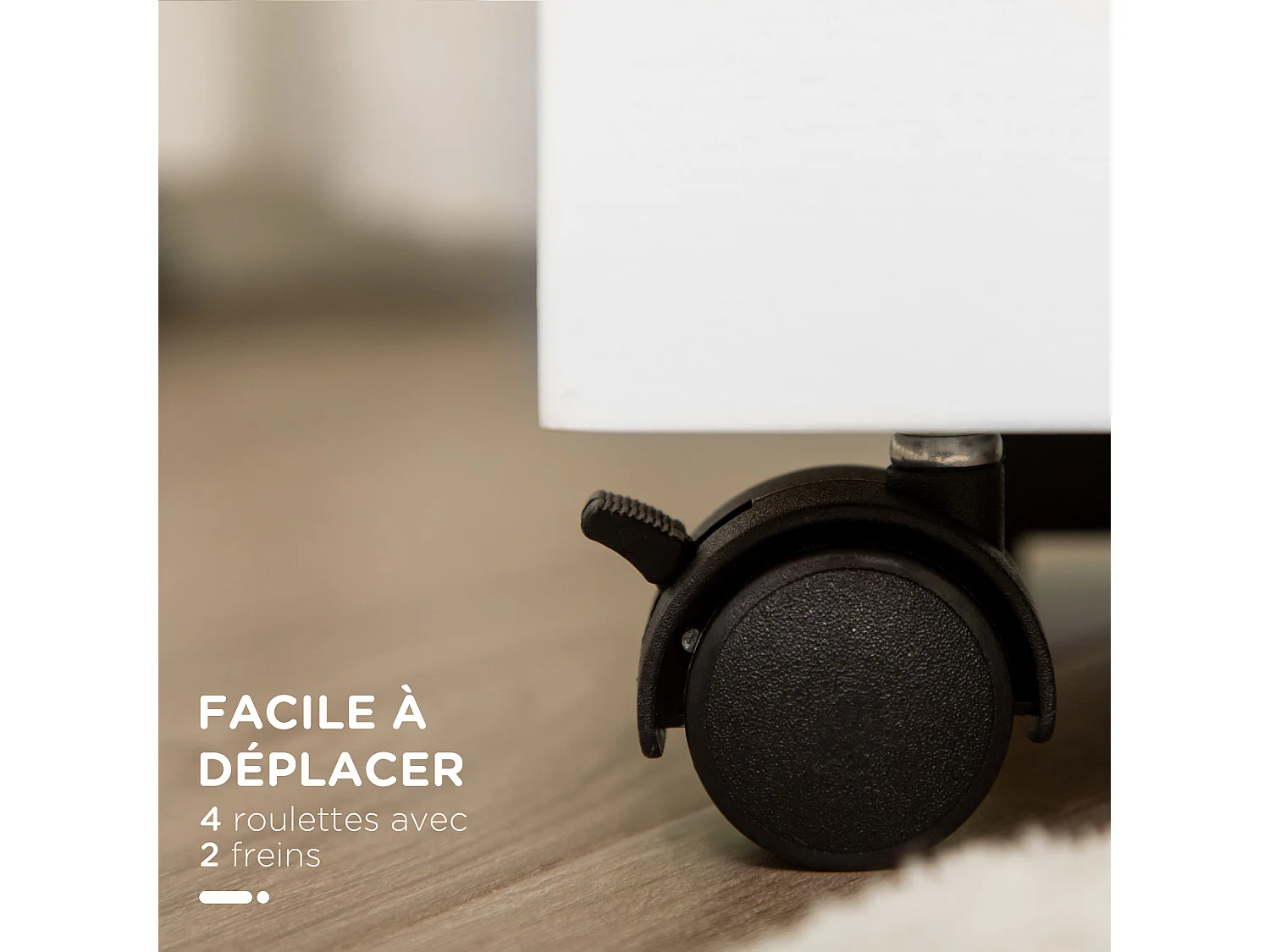 Desserte chariot de service 3 compartiments MDF blanc structure bois de bambou verni