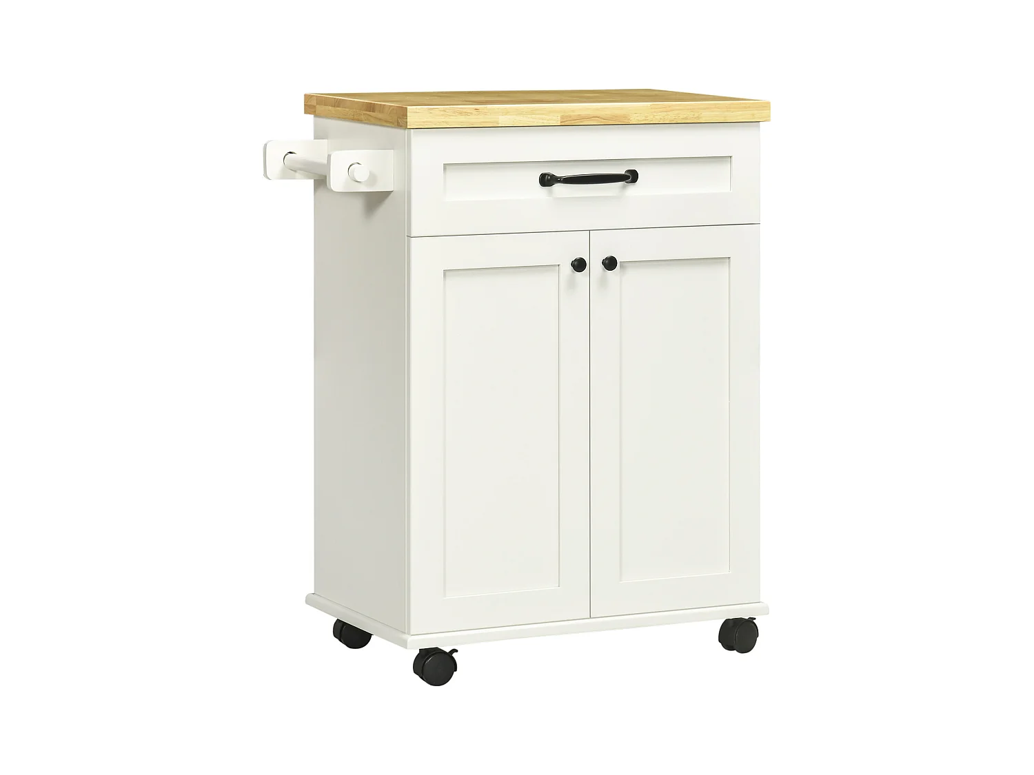 Desserte de cuisine - placard porte avec étagère réglable, tiroir, porte-torchon - blanc bois d'hévéa