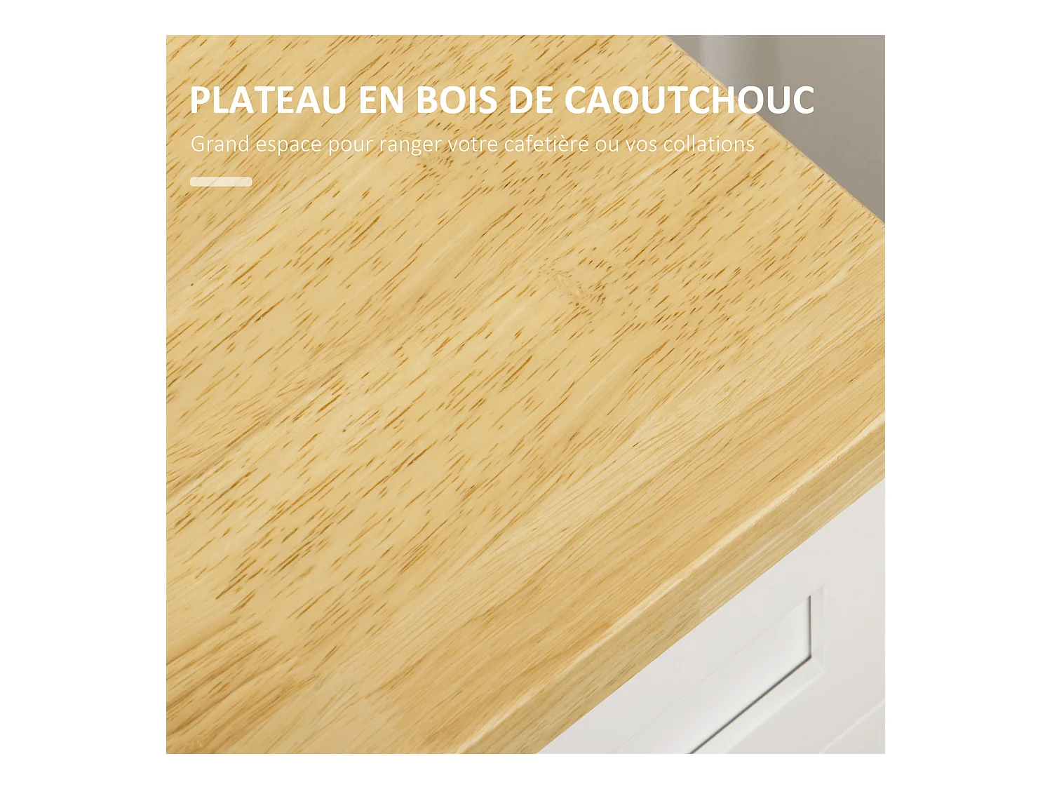 Desserte de cuisine - placard porte avec étagère réglable, tiroir, porte-torchon - blanc bois d'hévéa