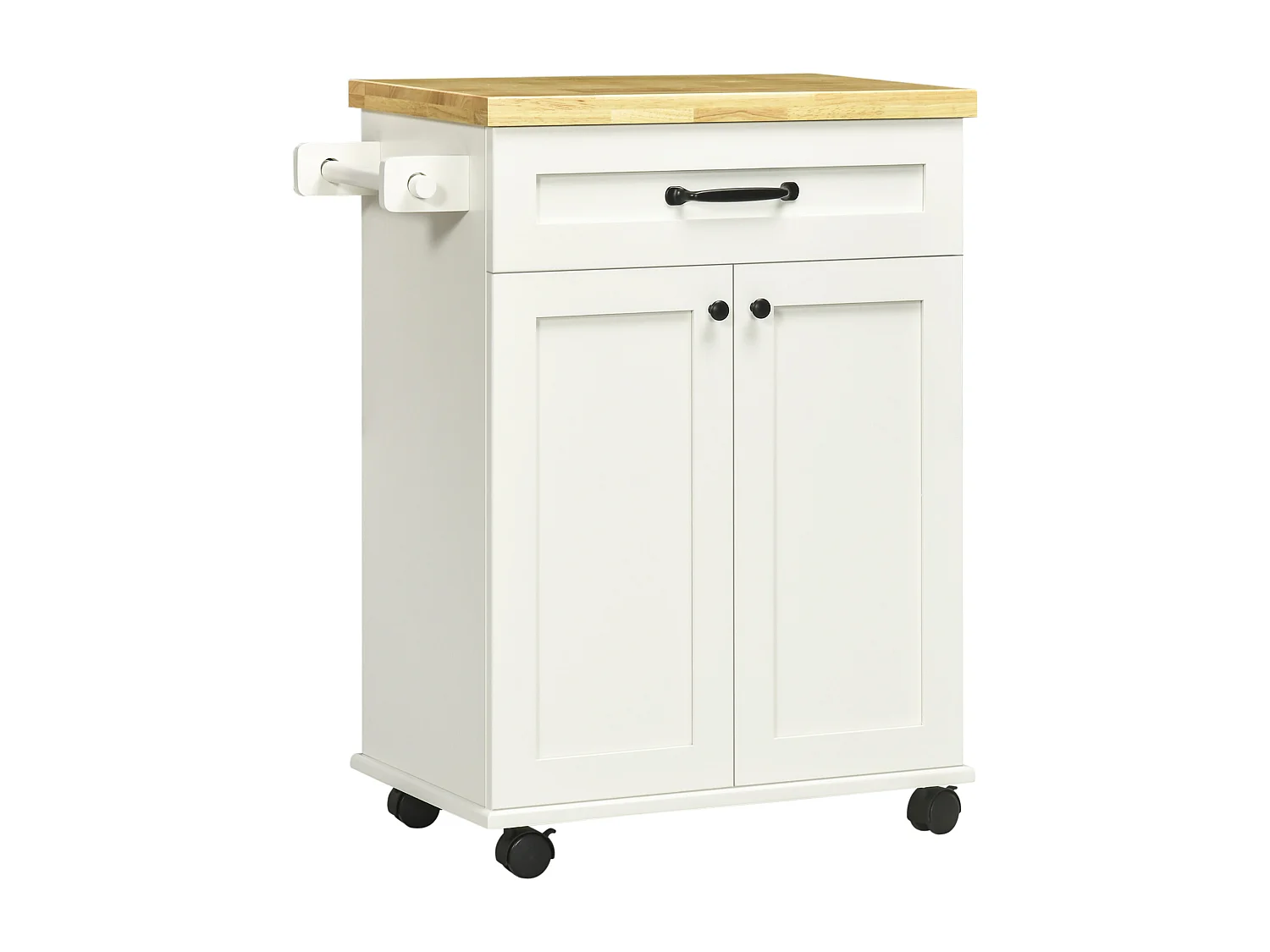 Desserte de cuisine - placard porte avec étagère réglable, tiroir, porte-torchon - blanc bois d'hévéa