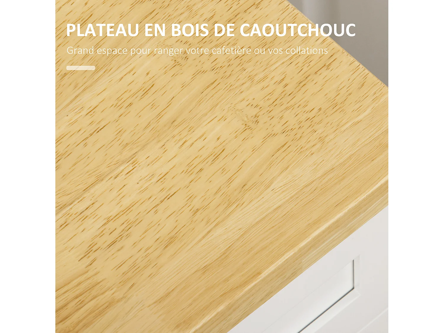 Desserte de cuisine - placard porte avec étagère réglable, tiroir, porte-torchon - blanc bois d'hévéa