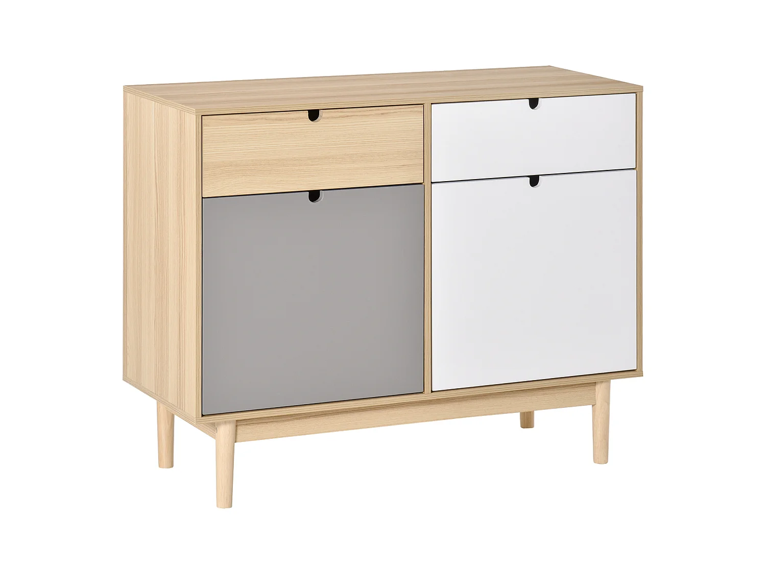 Buffet design scandinave 2 placards tiroirs coulissants MDF multicolore blanc gris bois clair