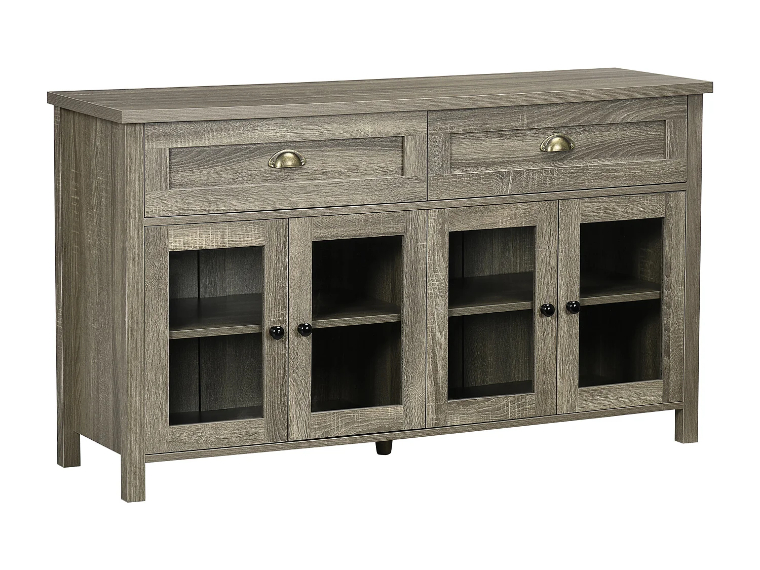 Buffet meuble de rangement 4 portes verres étagères réglables 2 tiroirs gris