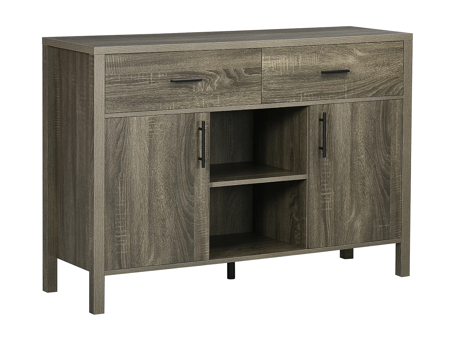 Buffet meuble de rangement 2 portes étagères réglables 2 niches 2 tiroirs gris