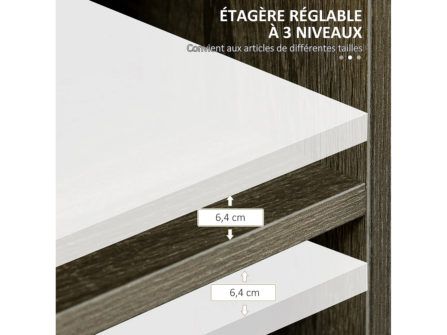 Buffet meuble de rangement 2 portes étagères réglables 2 niches 2 tiroirs gris