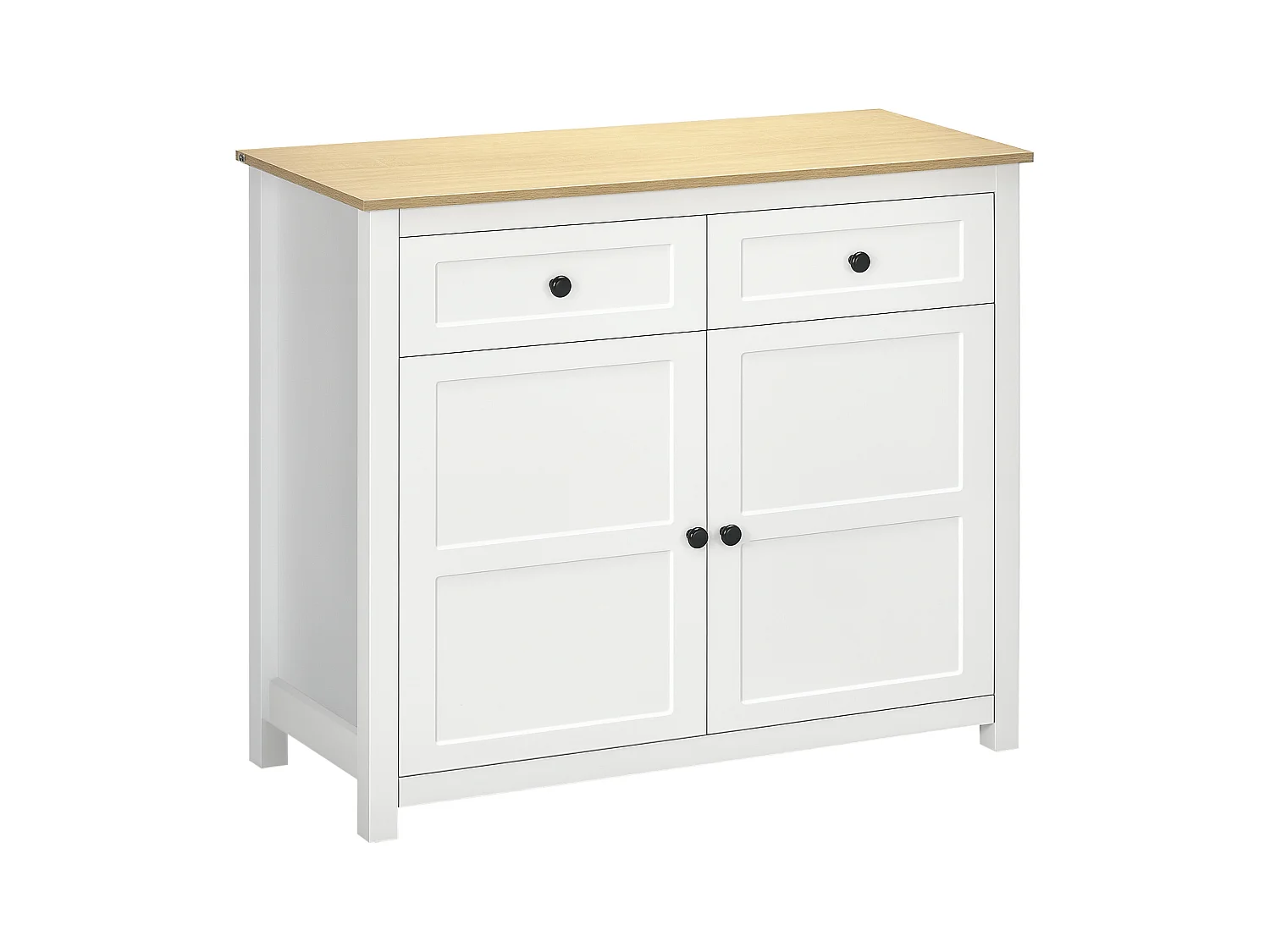 Buffet 2 portes étagère réglable 2 tiroirs panneaux particules blanc aspect bois clair