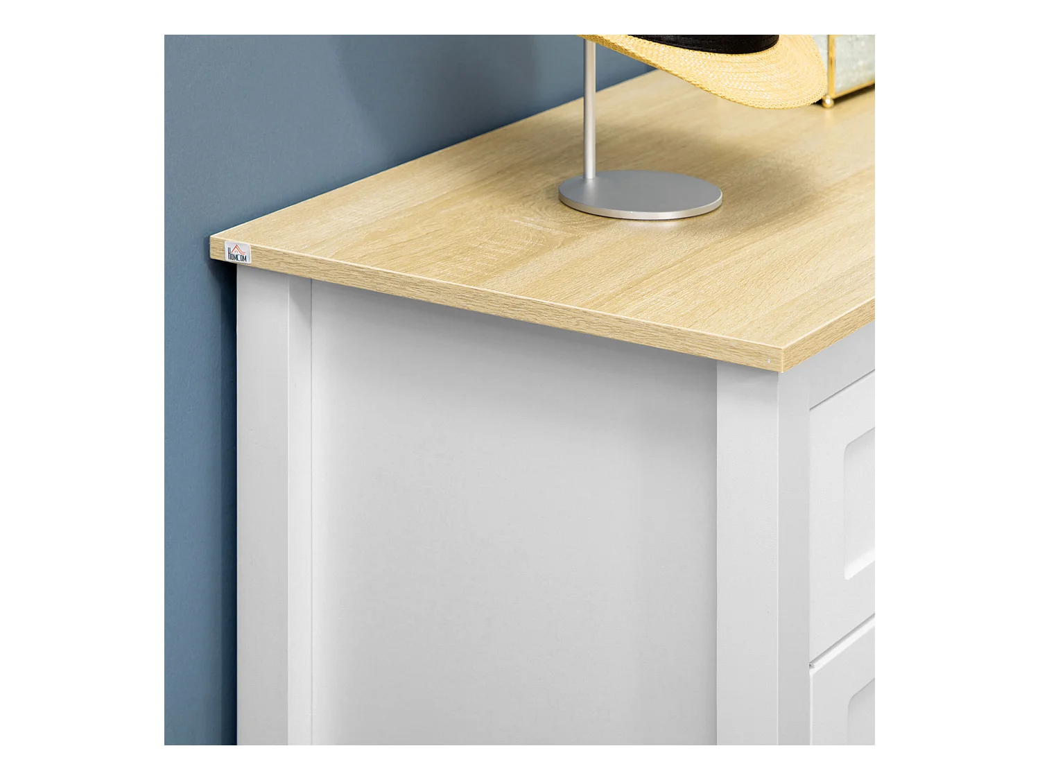 Buffet 2 portes étagère réglable 2 tiroirs panneaux particules blanc aspect bois clair