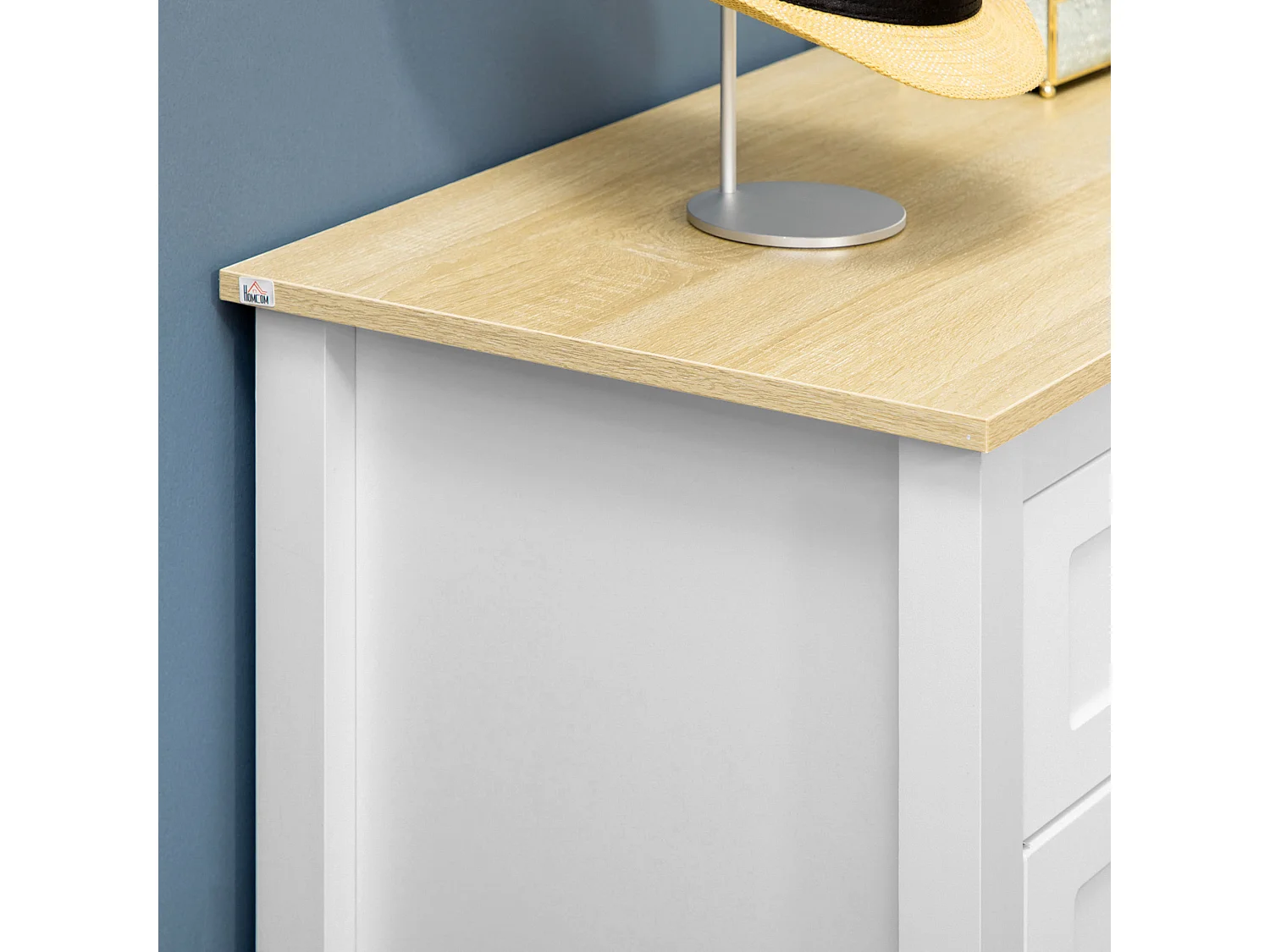 Buffet 2 portes étagère réglable 2 tiroirs panneaux particules blanc aspect bois clair