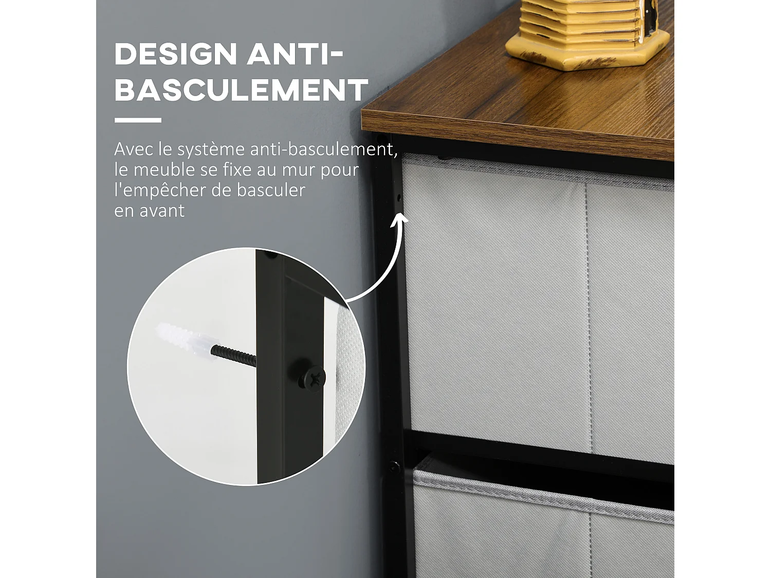 Commode meuble de rangement 8 tiroirs - dim. 100L x 30l x 78H cm - structure acier noir tissu pliant gris