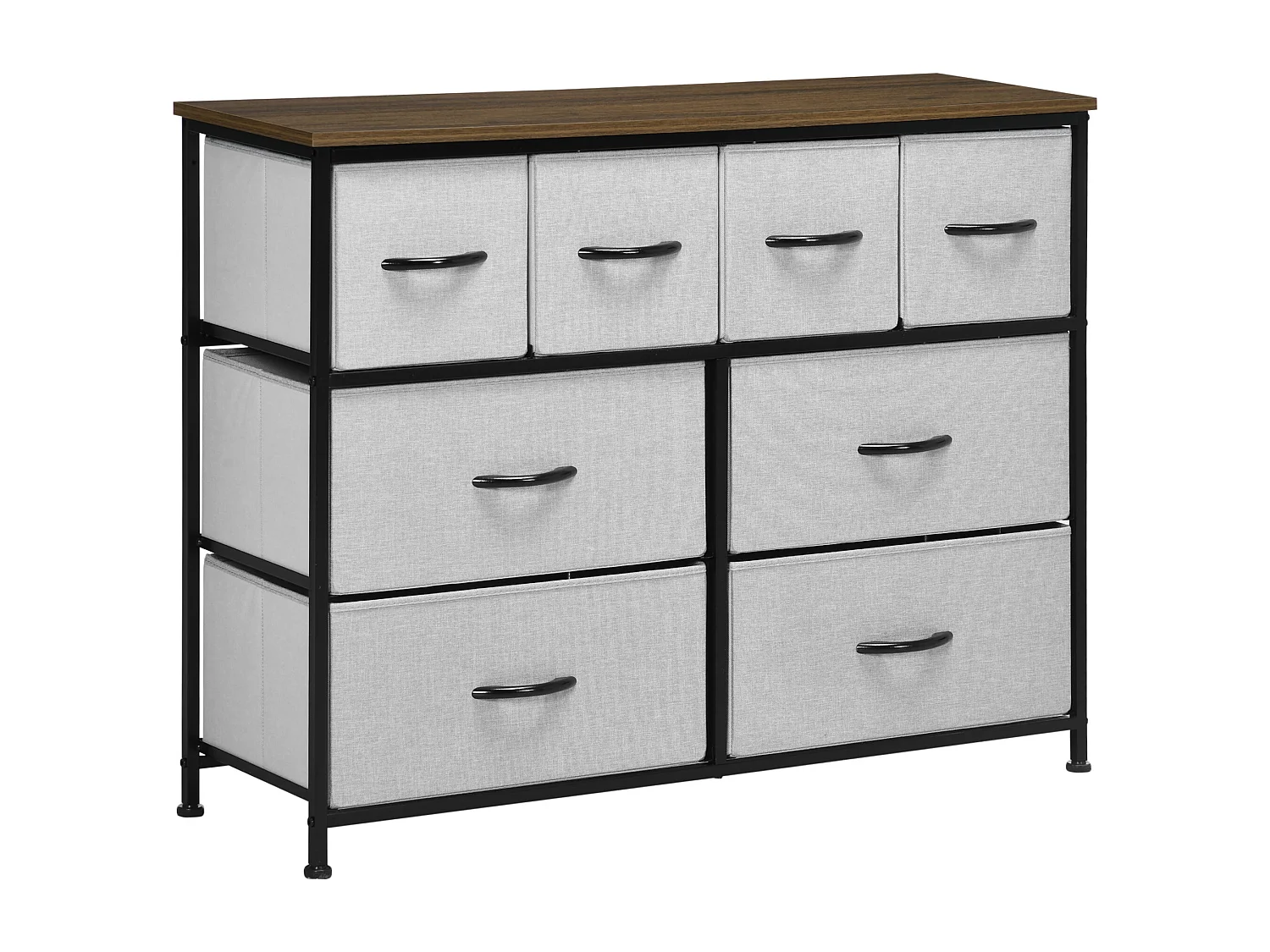 Commode meuble de rangement 8 tiroirs - dim. 100L x 30l x 78H cm - structure acier noir tissu pliant gris