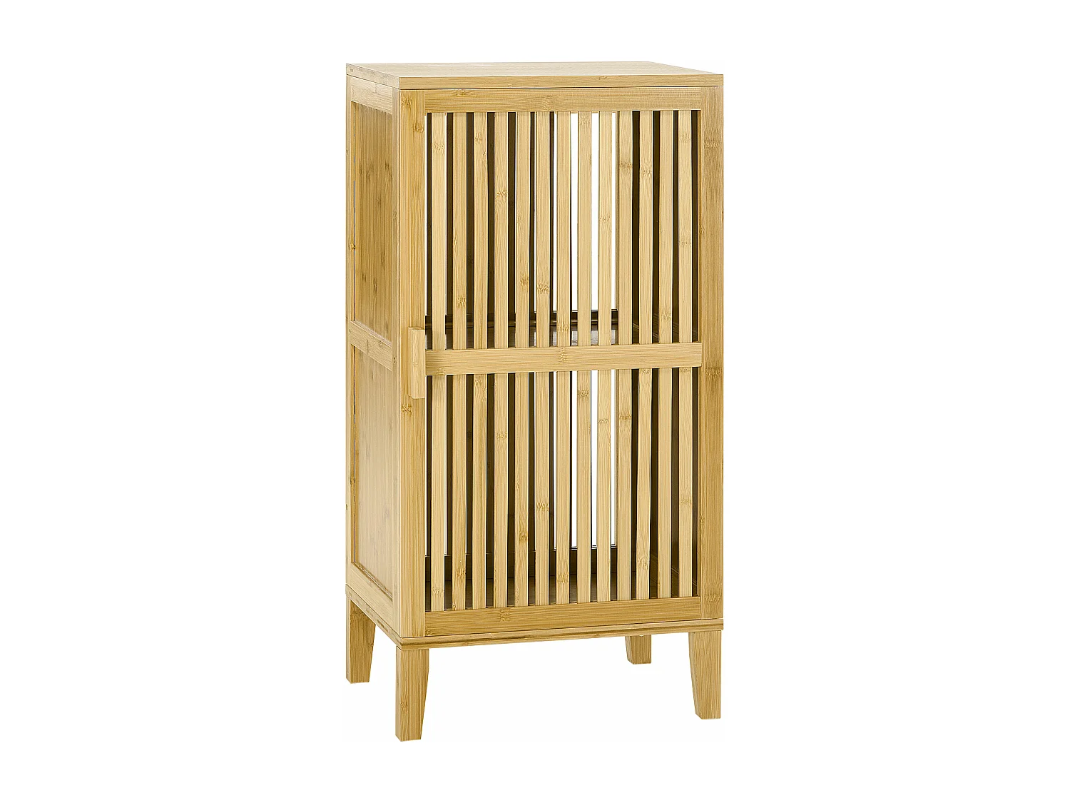 Rangement porte 2 niveaux avec étagère façade à lattes bois de bambou verni