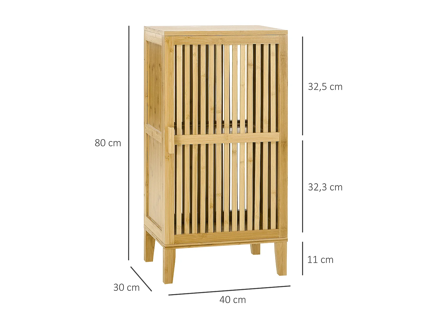 Rangement porte 2 niveaux avec étagère façade à lattes bois de bambou verni