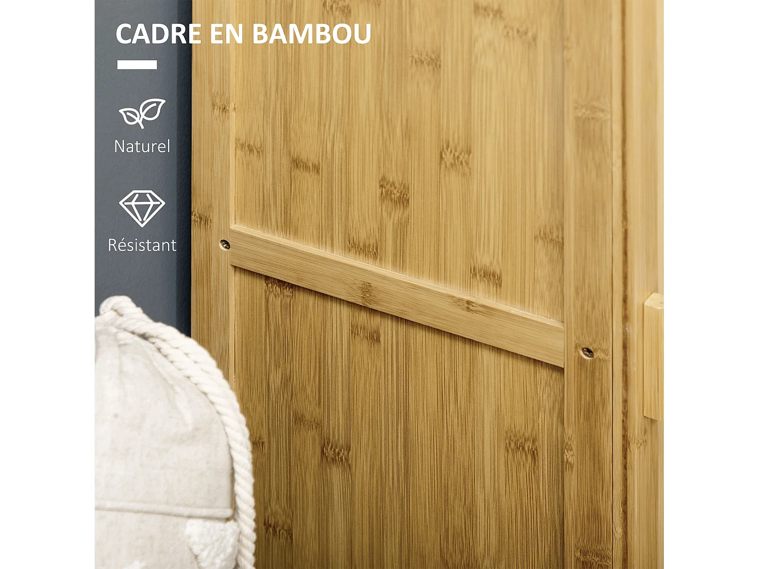 Rangement porte 2 niveaux avec étagère façade à lattes bois de bambou verni
