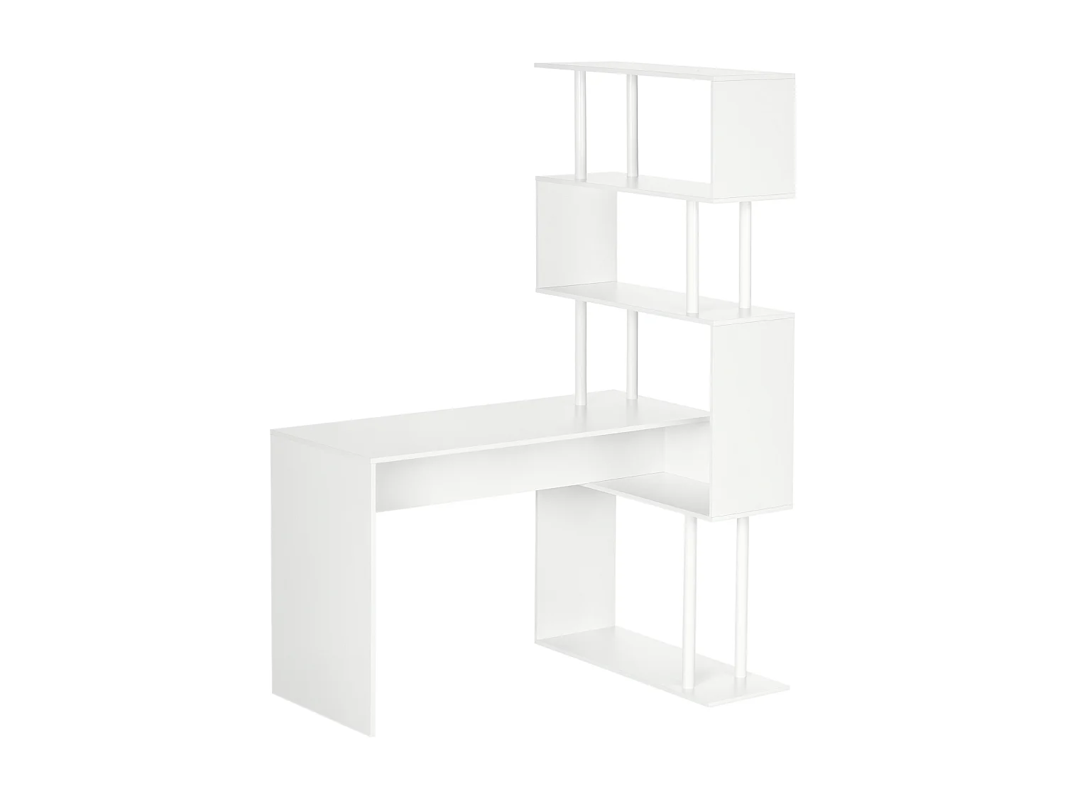 Bureau informatique design contemporain avec bibliothèque zig zag 4 étagères panneaux particules blanc