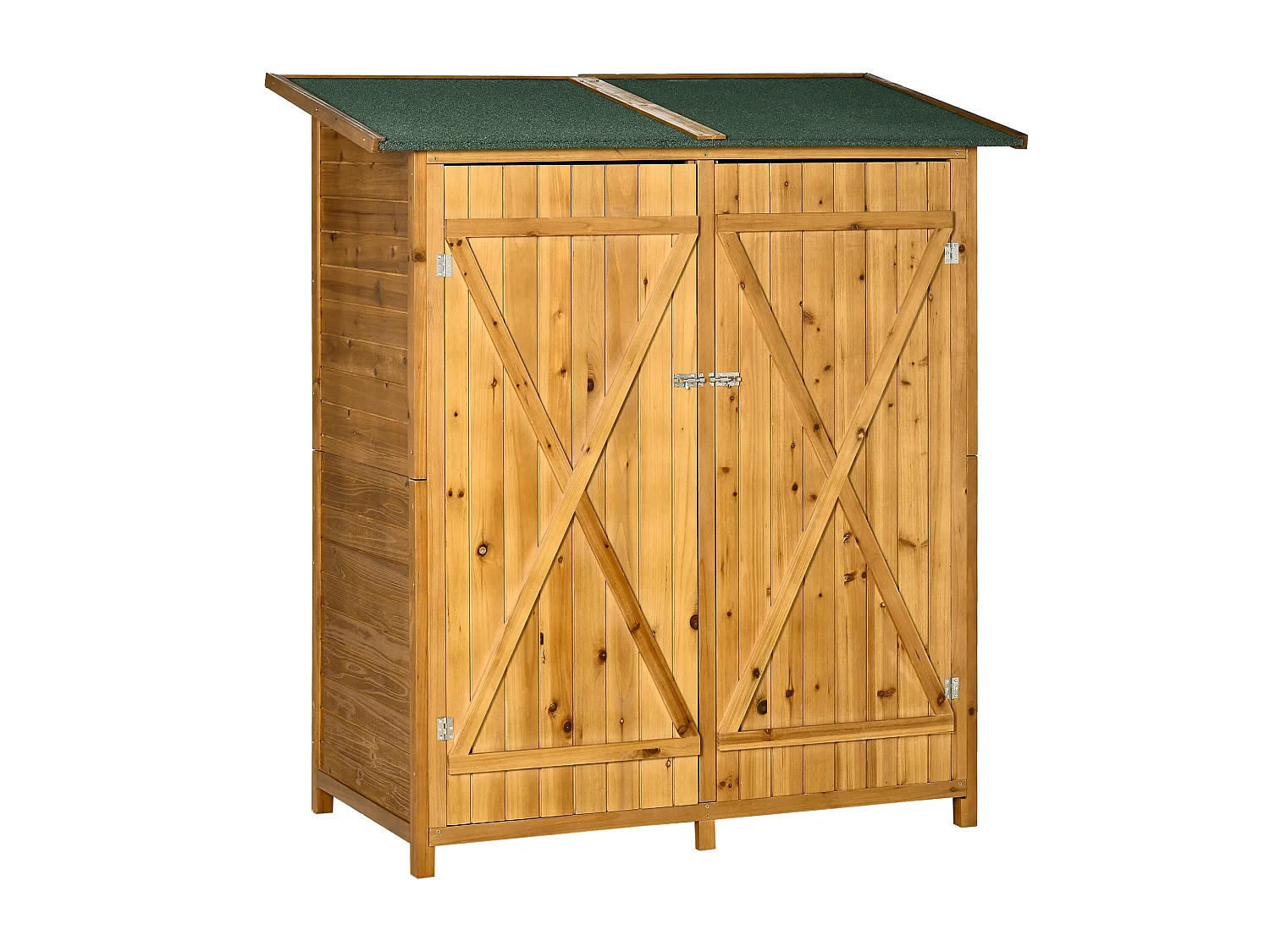 Abri de jardin armoire de jardin remise pour outils sur pied dim. 140L x 75l x 157H cm 2 étagères 2 portes toit bitumé étanche bois sapin pré-huilé