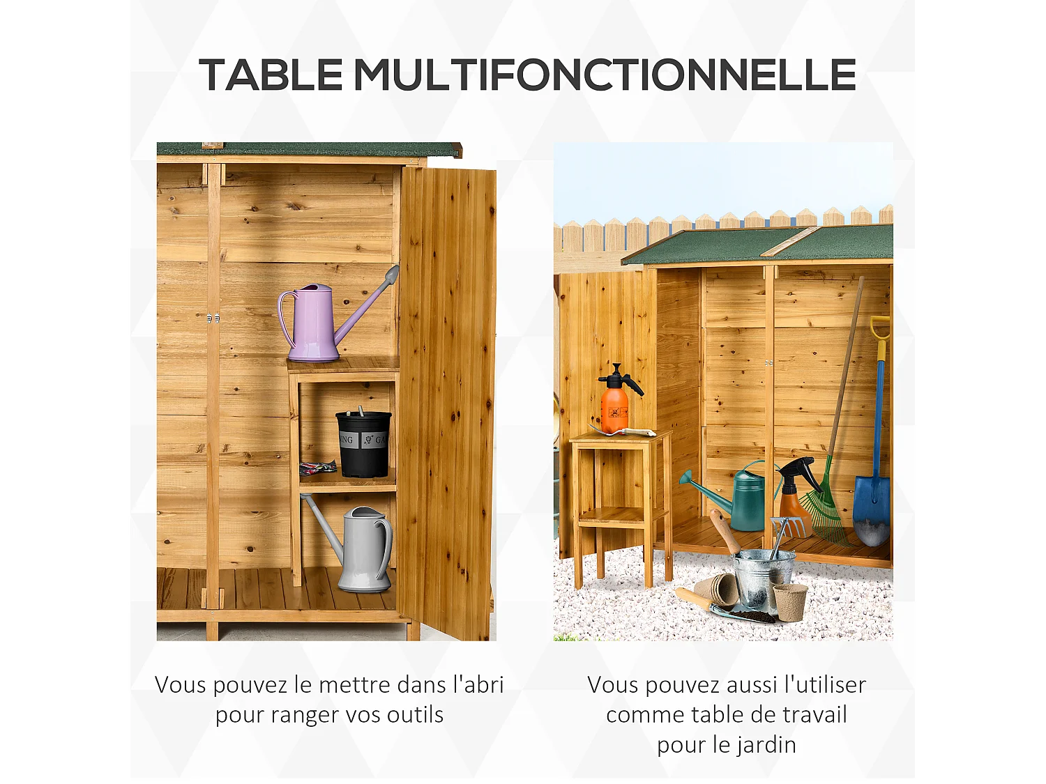 Abri de jardin armoire de jardin remise pour outils sur pied dim. 140L x 75l x 157H cm 2 étagères 2 portes toit bitumé étanche bois sapin pré-huilé