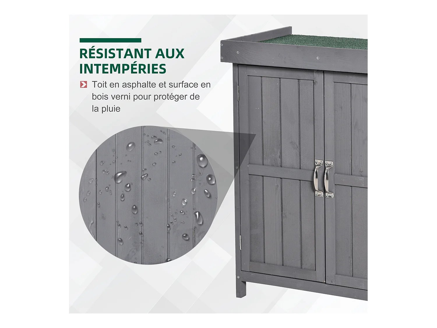 Armoire de jardin sur pied double porte étagère et toit bitumé relevable dim. 74L x 43l x 88H cm bois sapin gris