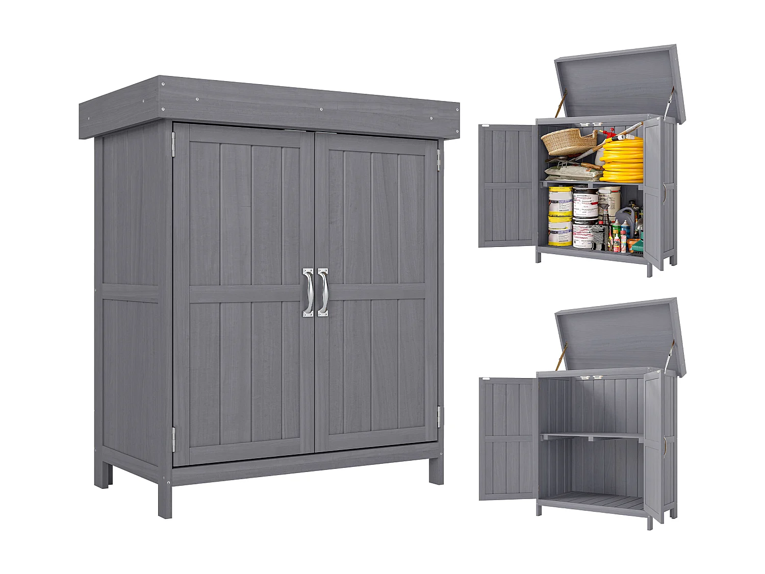 Armoire de jardin sur pied double porte étagère et toit bitumé relevable dim. 74L x 43l x 88H cm bois sapin gris