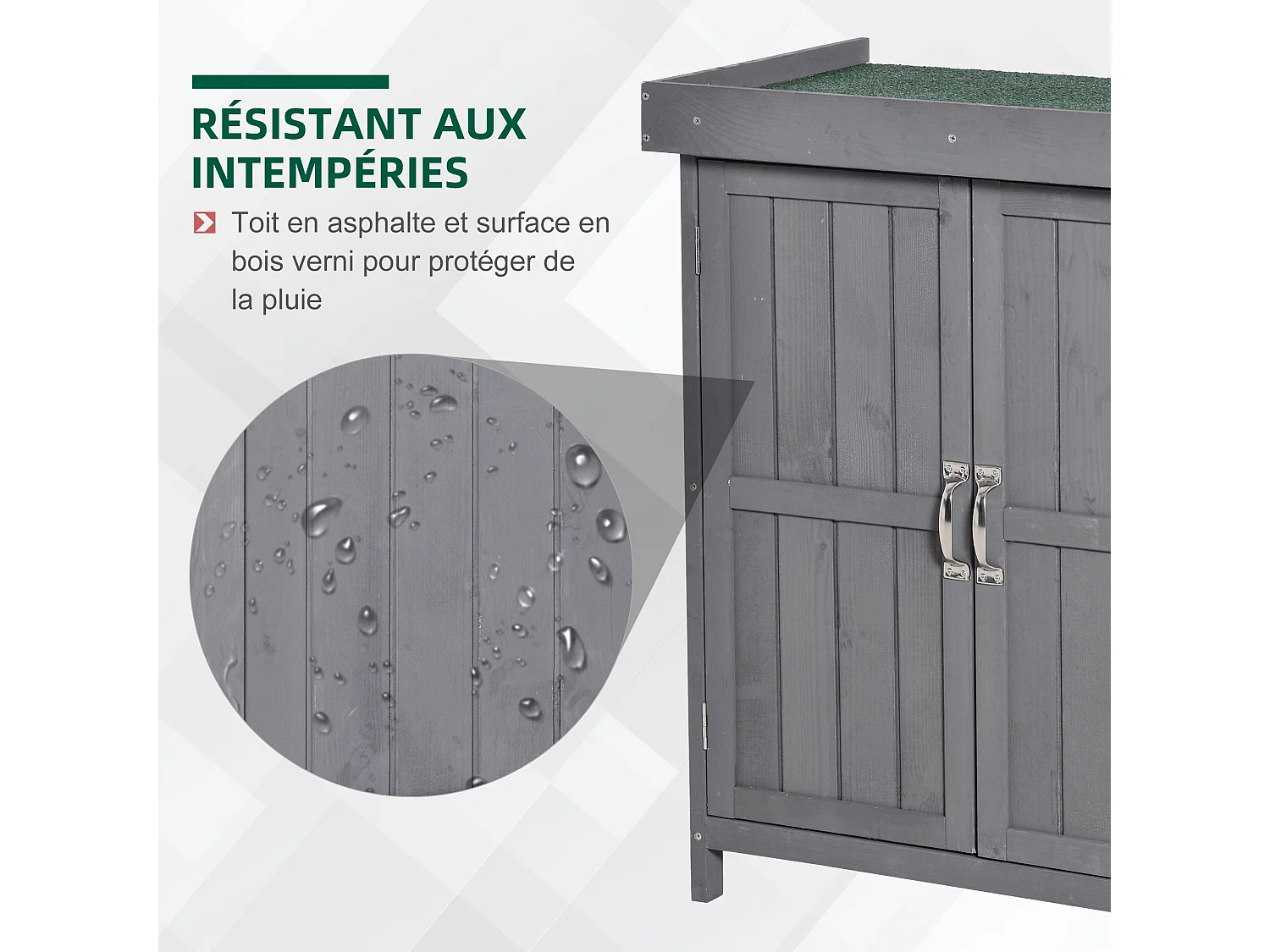 Armoire de jardin sur pied double porte étagère et toit bitumé relevable dim. 74L x 43l x 88H cm bois sapin gris