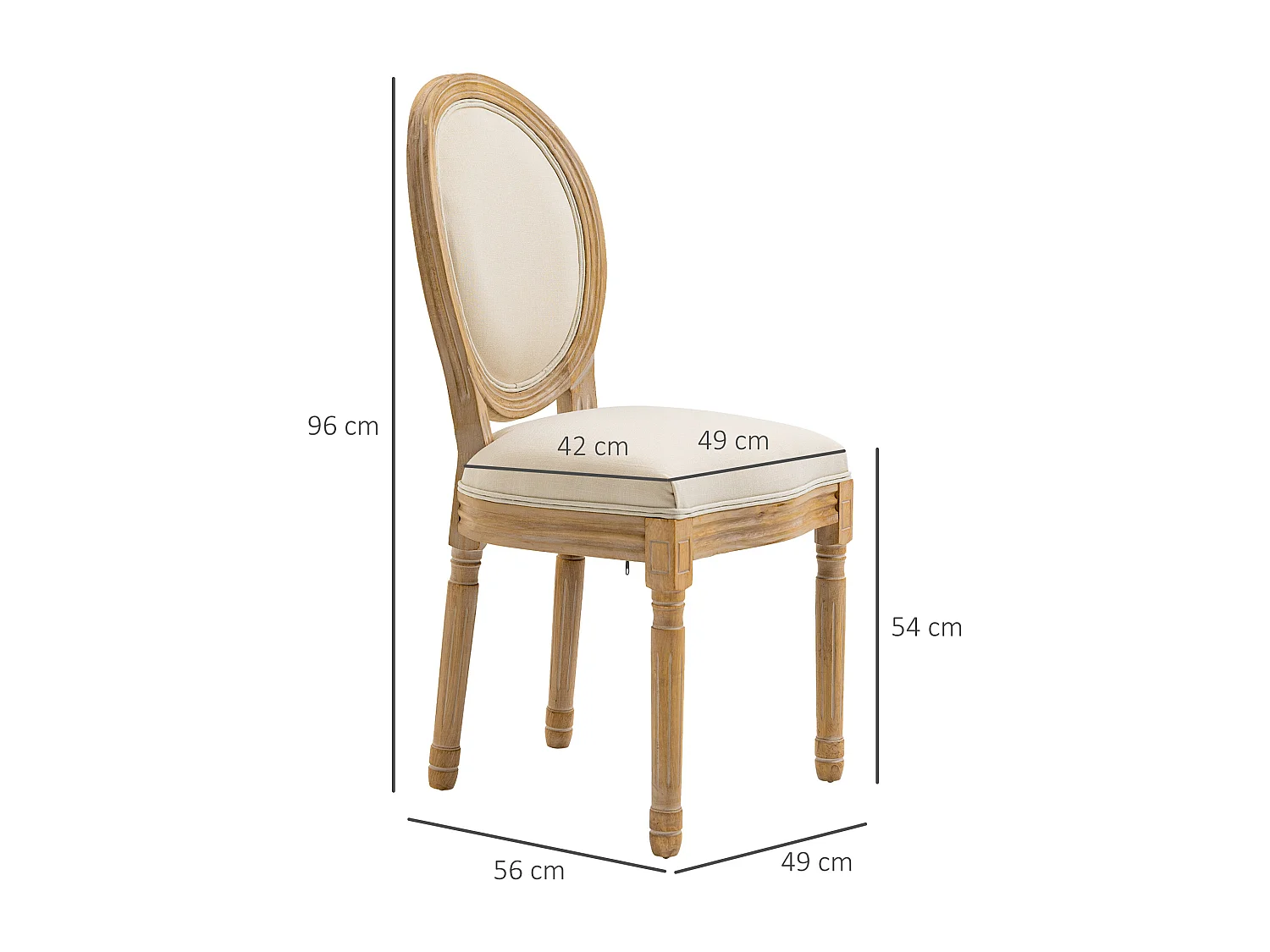 Lot de 2 chaises de salle à manger - chaise de salon médaillon style Louis XVI - bois massif sculpté, patiné - aspect lin beige