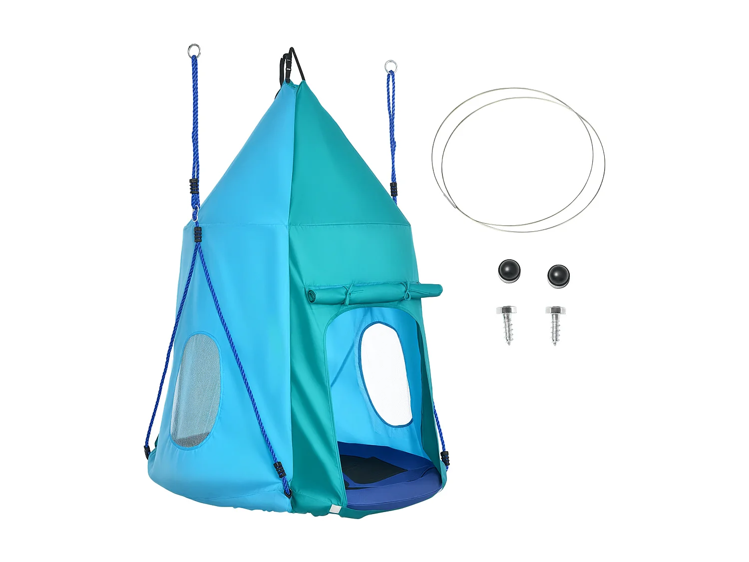 Balançoire nid d'oiseau ronde balançoire panier Ø 1,1 x 1,5H m - tente amovible incluse - accessoires inclus bleu