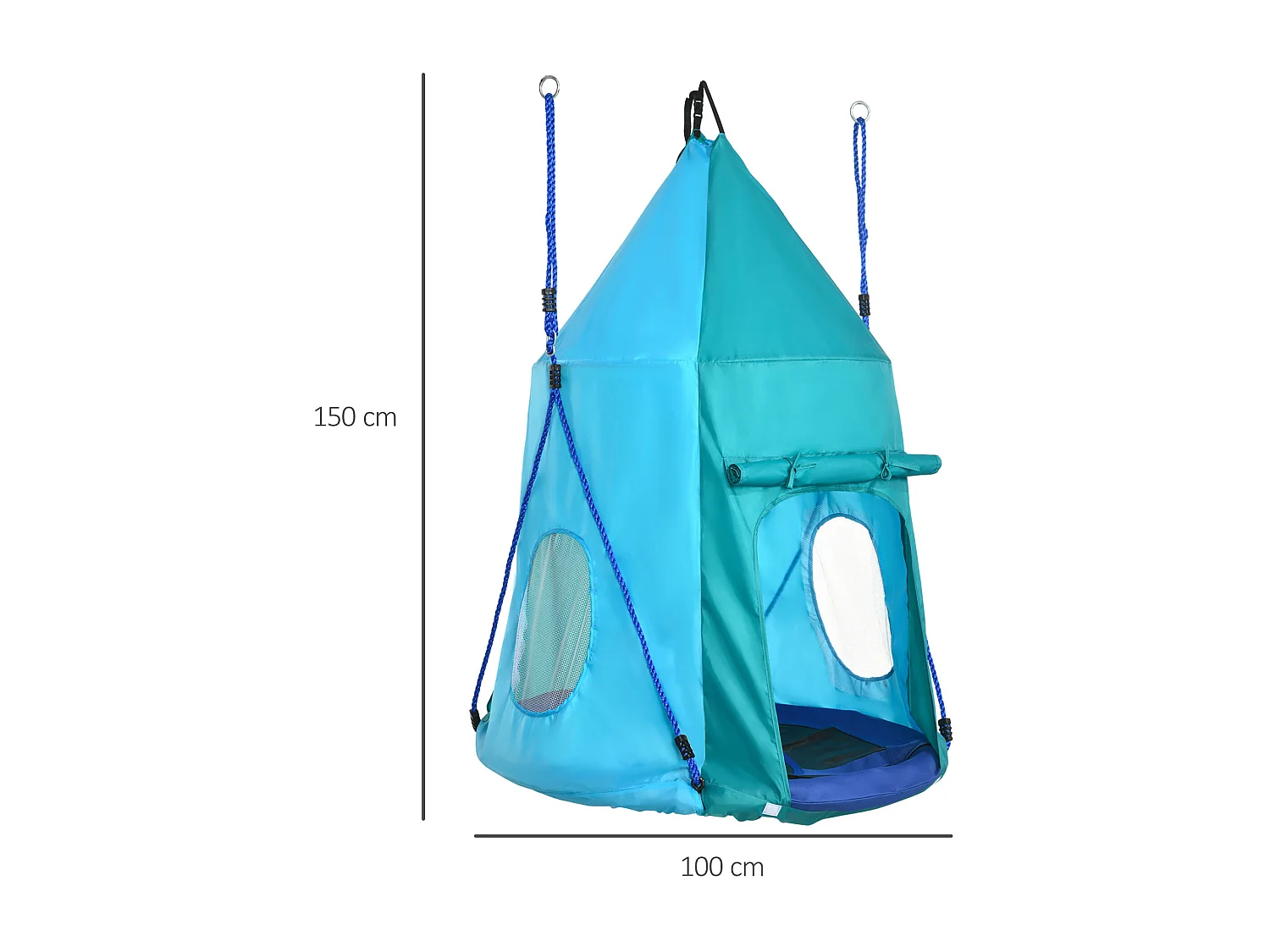 Balançoire nid d'oiseau ronde balançoire panier Ø 1,1 x 1,5H m - tente amovible incluse - accessoires inclus bleu