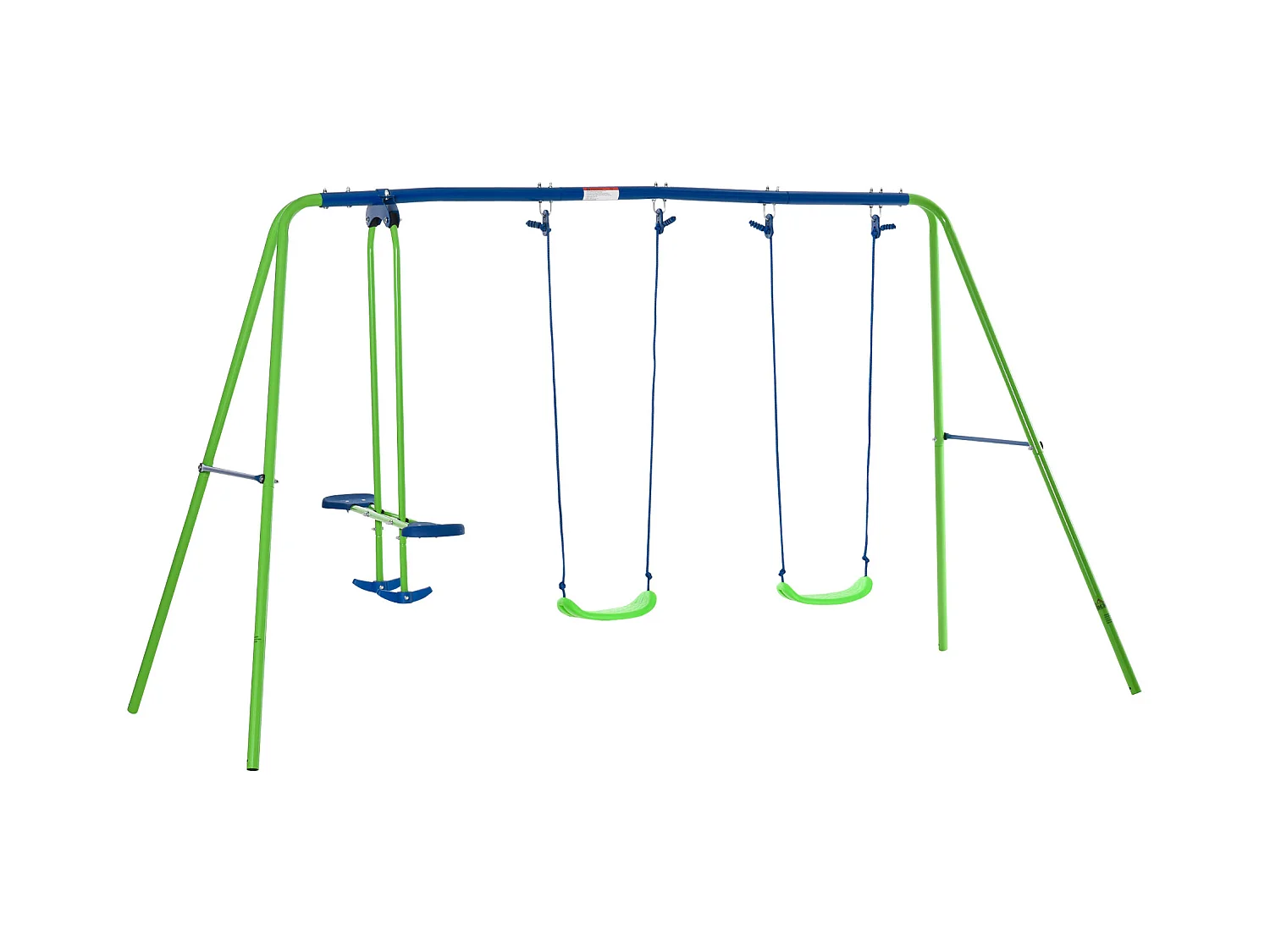 Balançoire 3 agrès portique avec 2 balançoires et face à face dim. 2,8L x 1,4l x 1,78H m métal époxy anticorrosion PE vert bleu