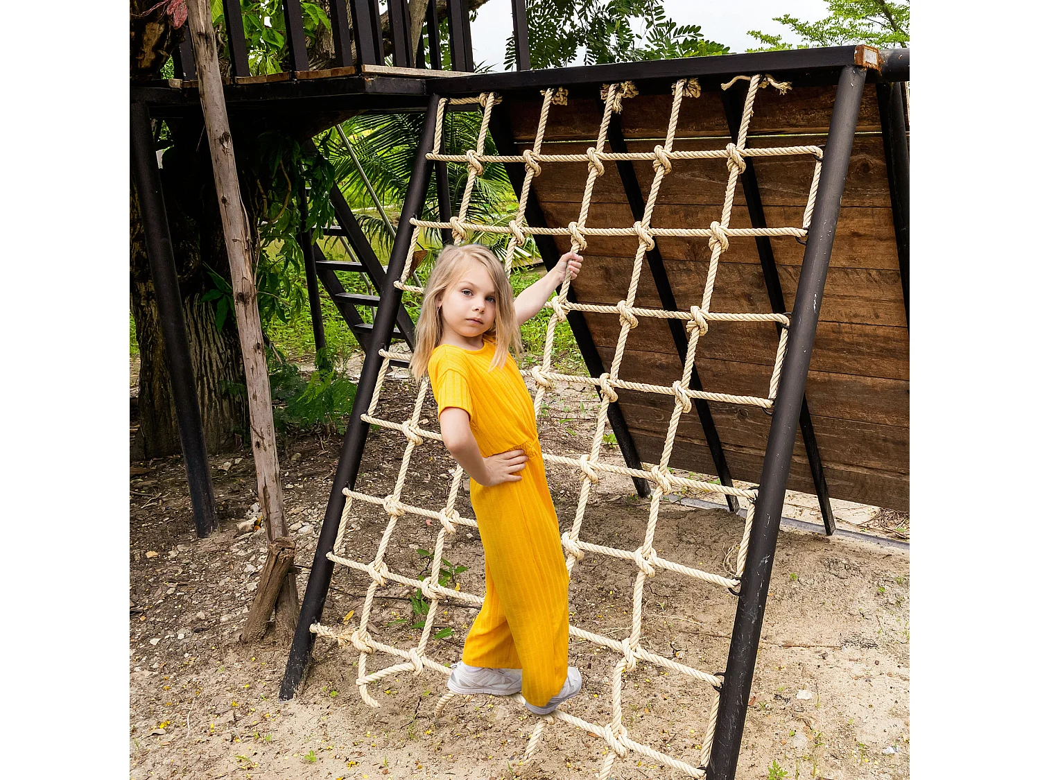 Filet d'escalade enfant PE filet à grimper 3-6 ans 1,5L x 2H m crochets acier galvanisé