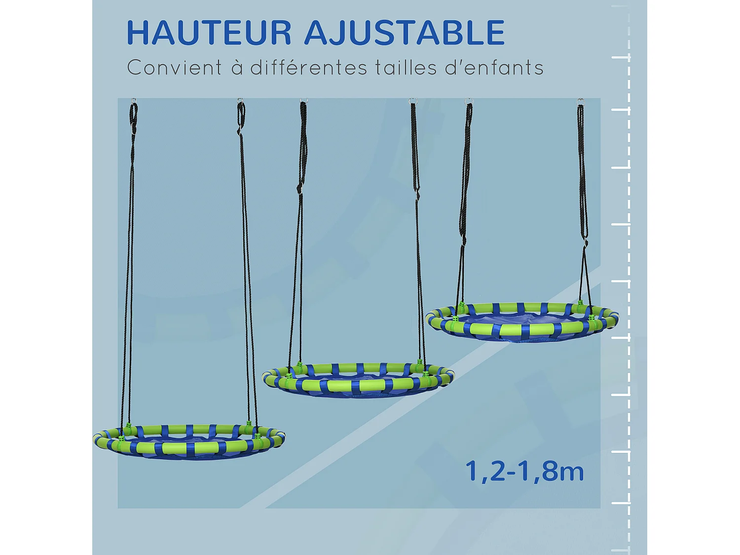 Balançoire nid d'oiseau ronde balançoire panier Ø 100 x 120-180H cm accessoires inclus bleu vert