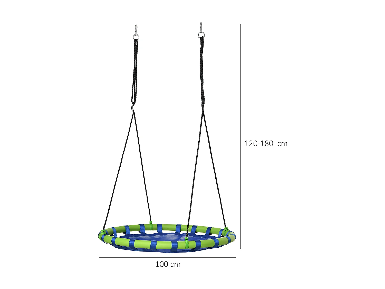 Balançoire nid d'oiseau ronde balançoire panier Ø 100 x 120-180H cm accessoires inclus bleu vert