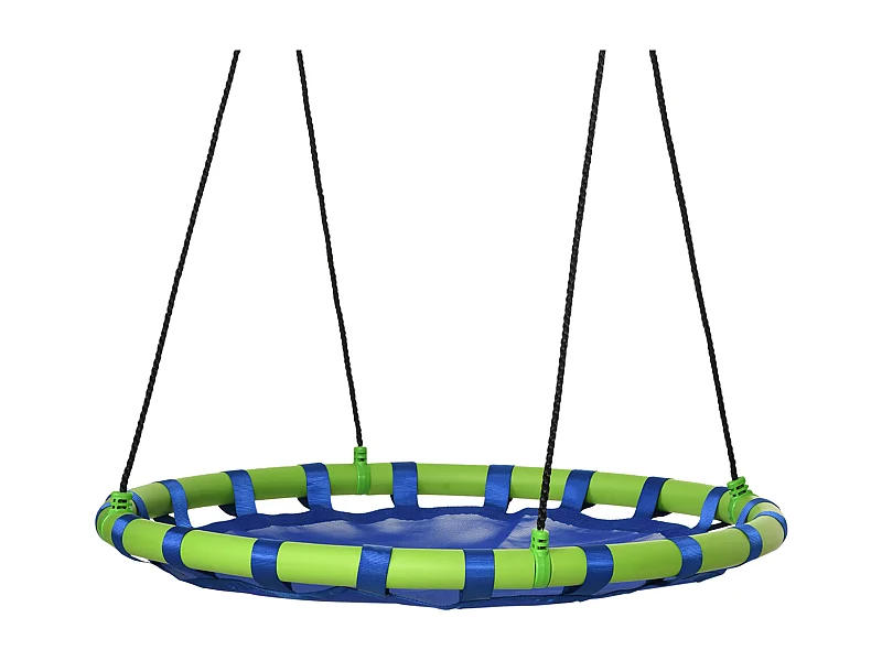 Balançoire nid d'oiseau ronde balançoire panier Ø 100 x 120-180H cm accessoires inclus bleu vert