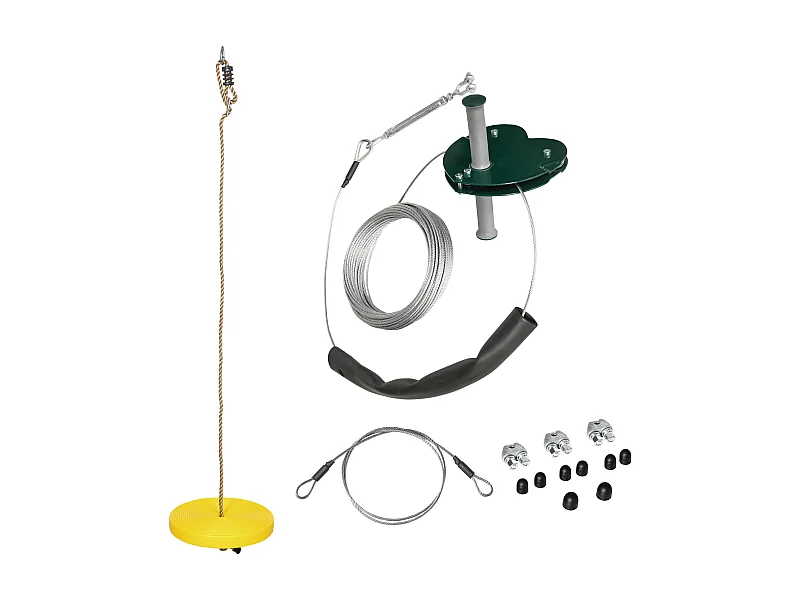 Kit complet tyrolienne 25 m - câble épais, poulie, poignées antidérapantes, assise PE - accessoires inclus