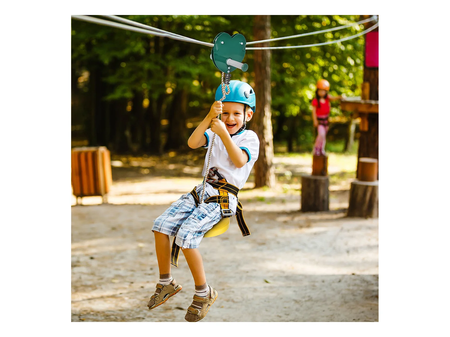 Kit complet tyrolienne 25 m - câble épais, poulie, poignées antidérapantes, assise PE - accessoires inclus