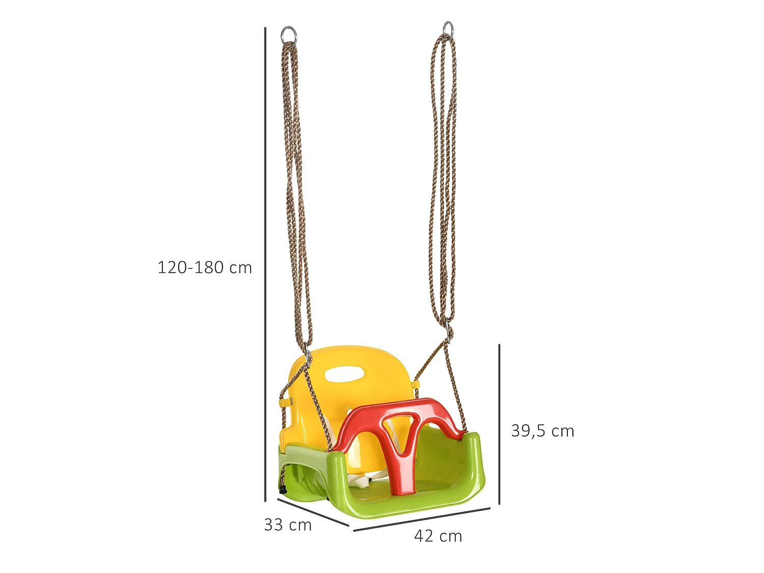 Balançoire siège 3 en 1 évolutif réglable enfant - dossier, barre en T amovibles, ceinture