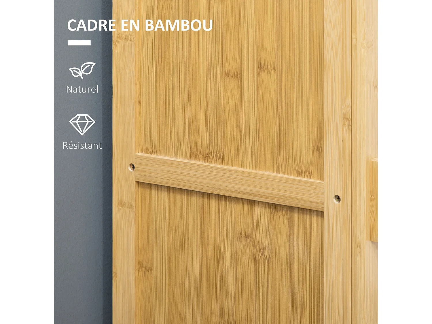 Buffet rangement porte 4 niveaux 3 étagères façade à lattes bois de bambou verni