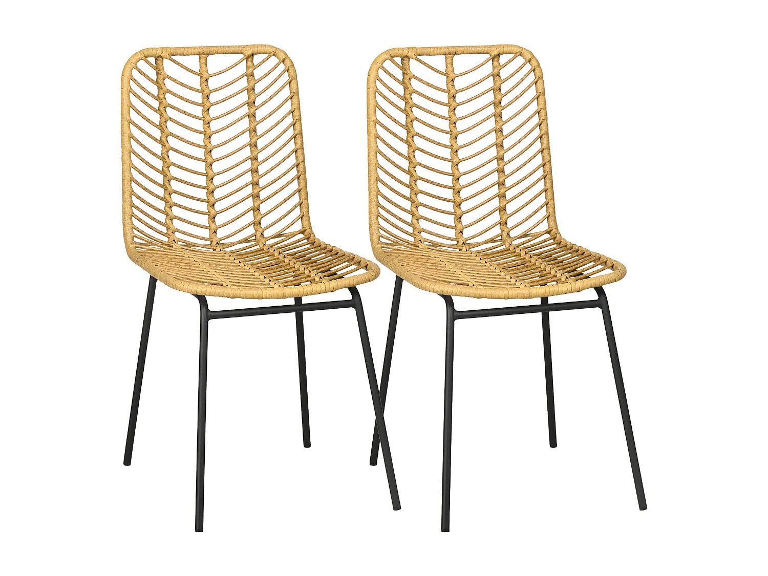 Lot de 2 chaises de jardin style colonial piètement acier noir résine tressée aspect rotin